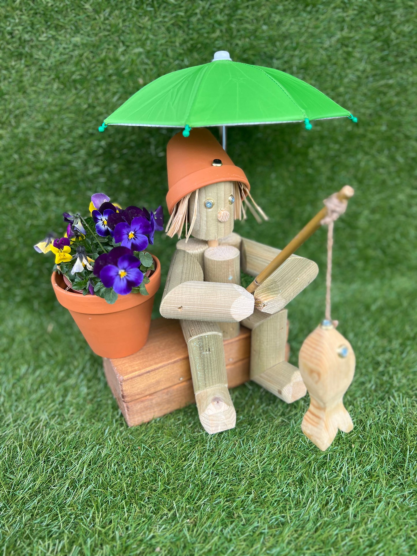 Mini Fisherman with Umbrella Flowerpot Man