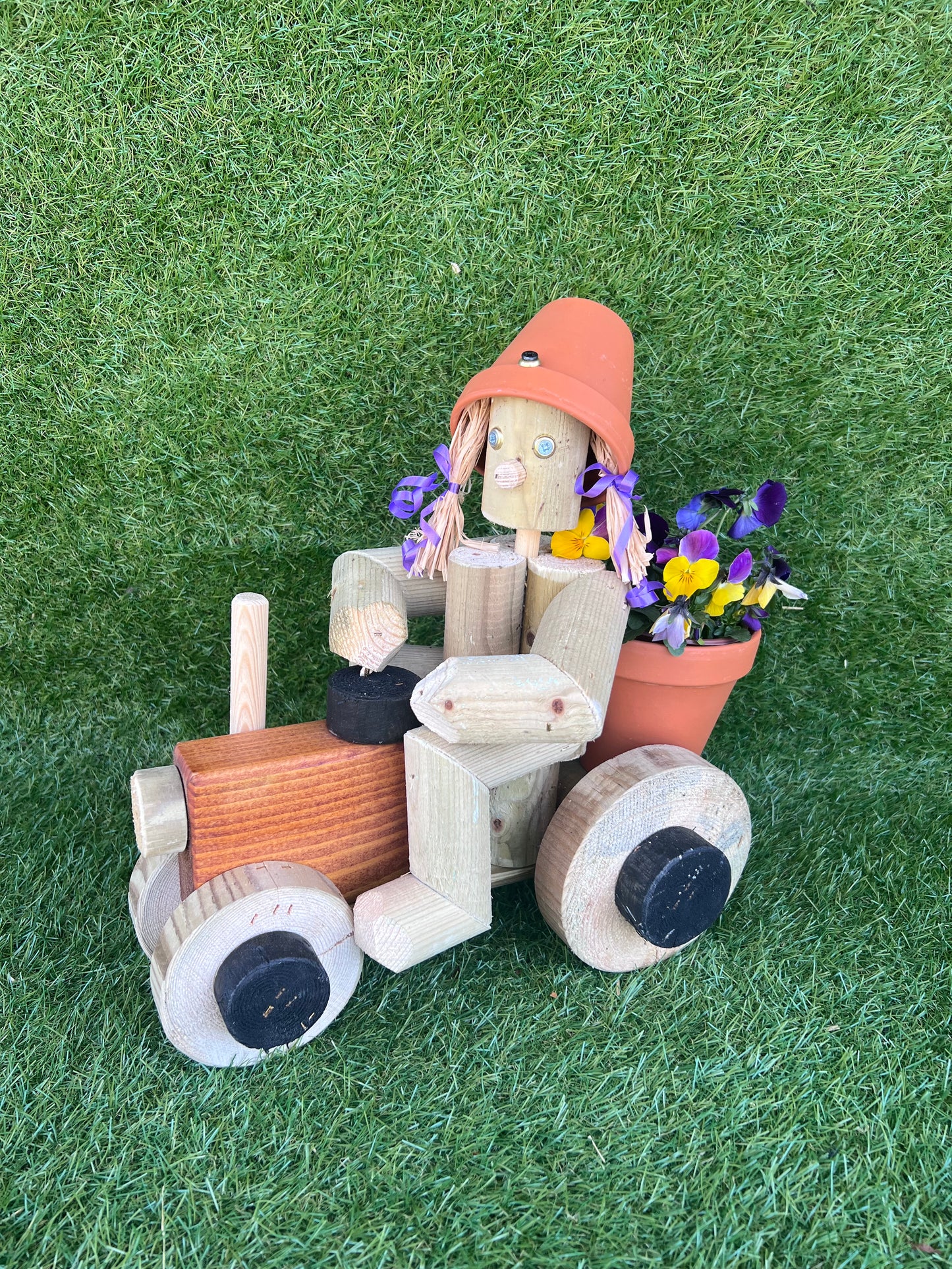 Wooden Garden Tractor Ornament – Girl or Boy | With or Without Solar Light