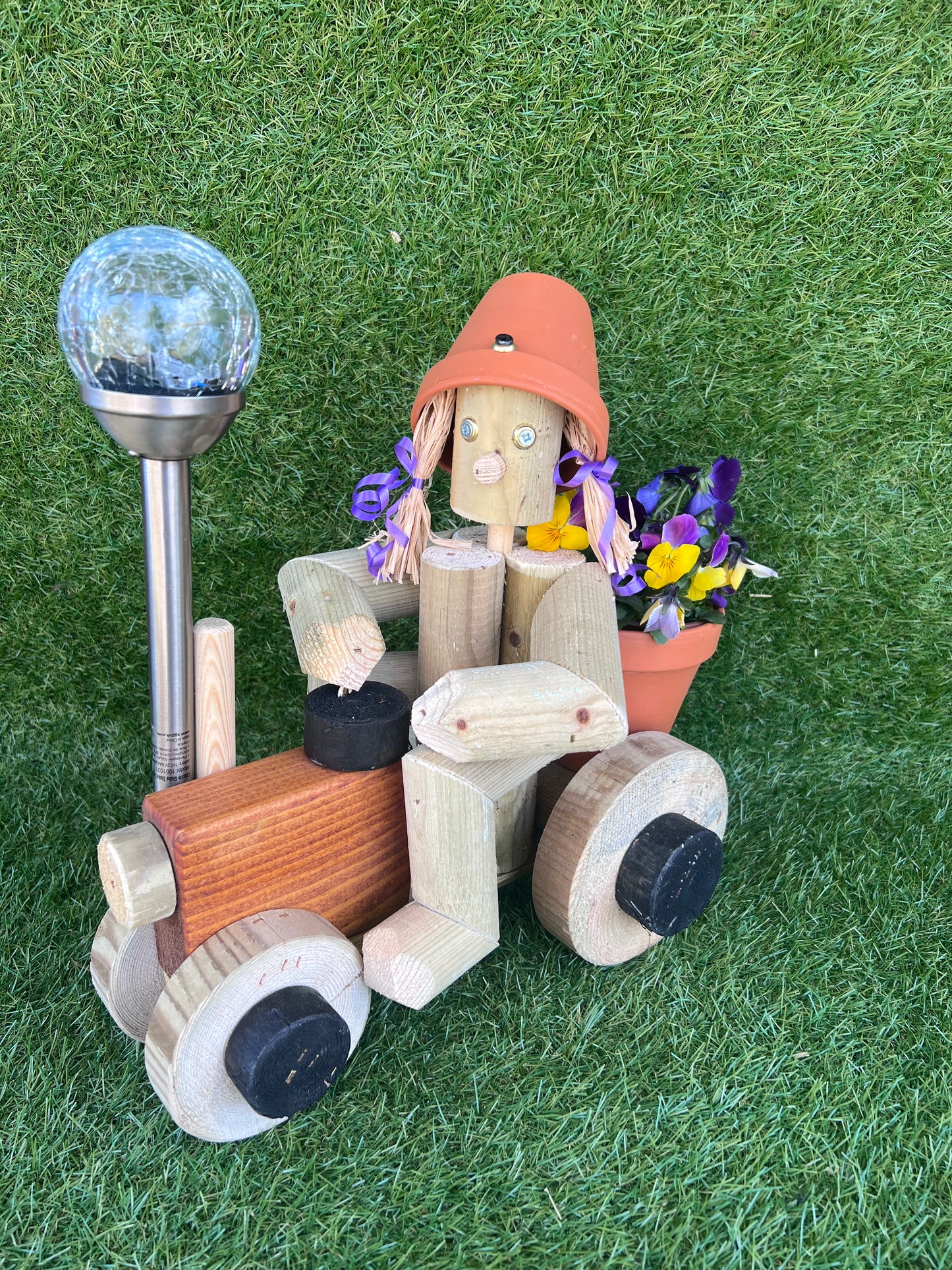 Wooden Garden Tractor Ornament – Girl or Boy | With or Without Solar Light