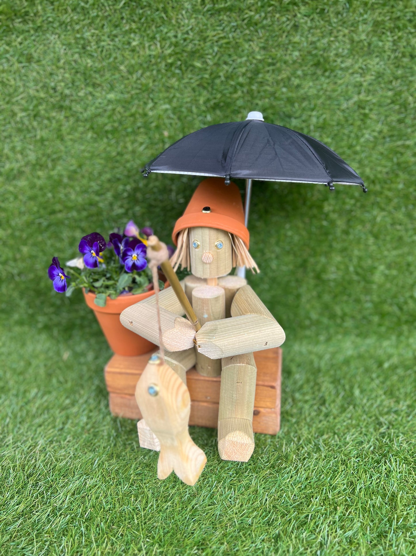 Mini Fisherman with Umbrella Flowerpot Man