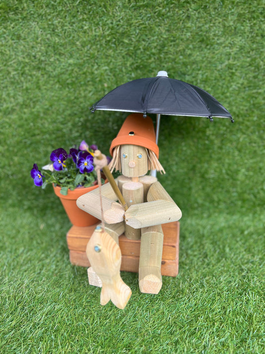 Mini Fisherman with Umbrella Flowerpot Man