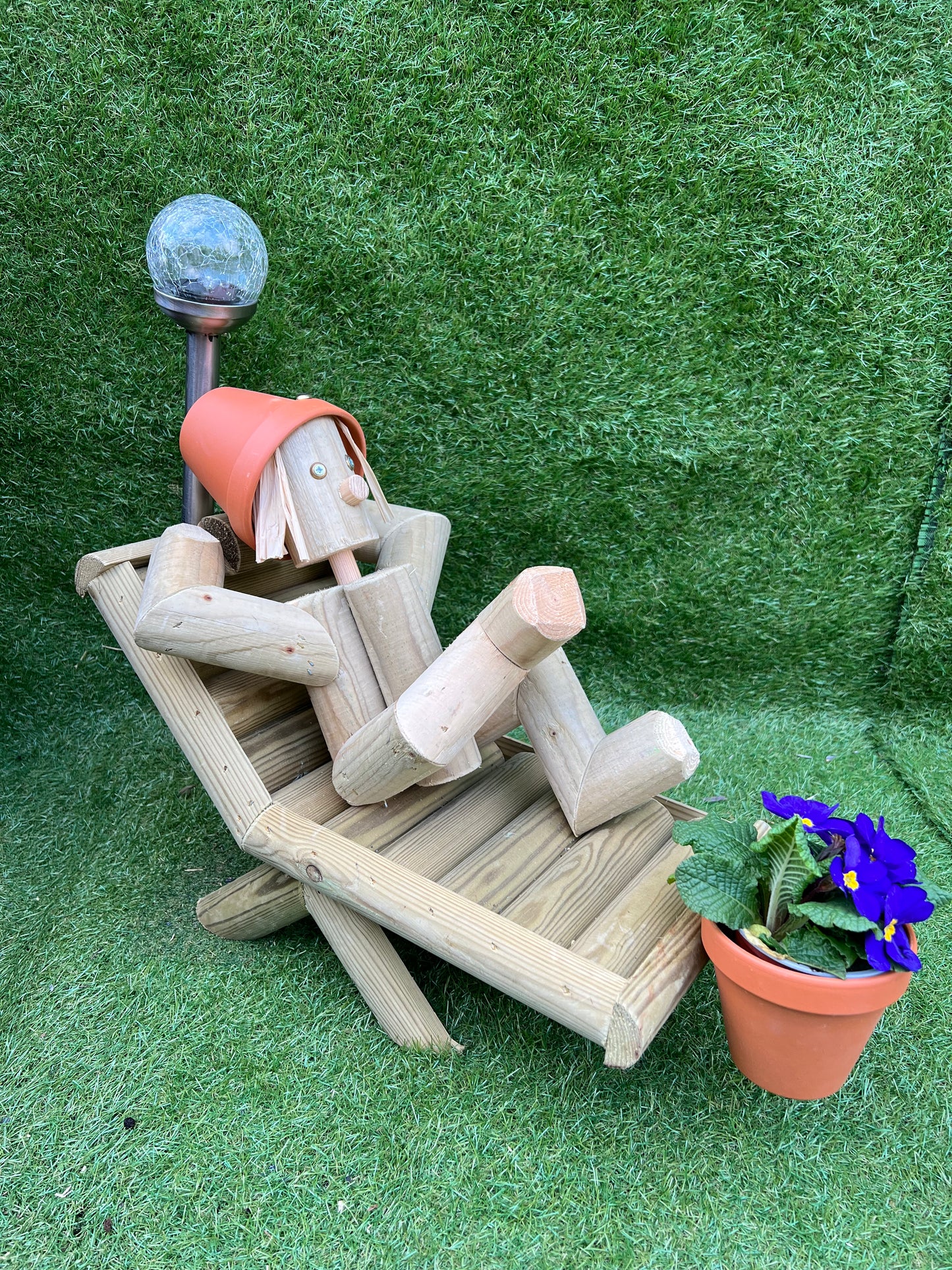 Wooden Girl or Boy on Sun Lounger – With or Without Solar Lamp