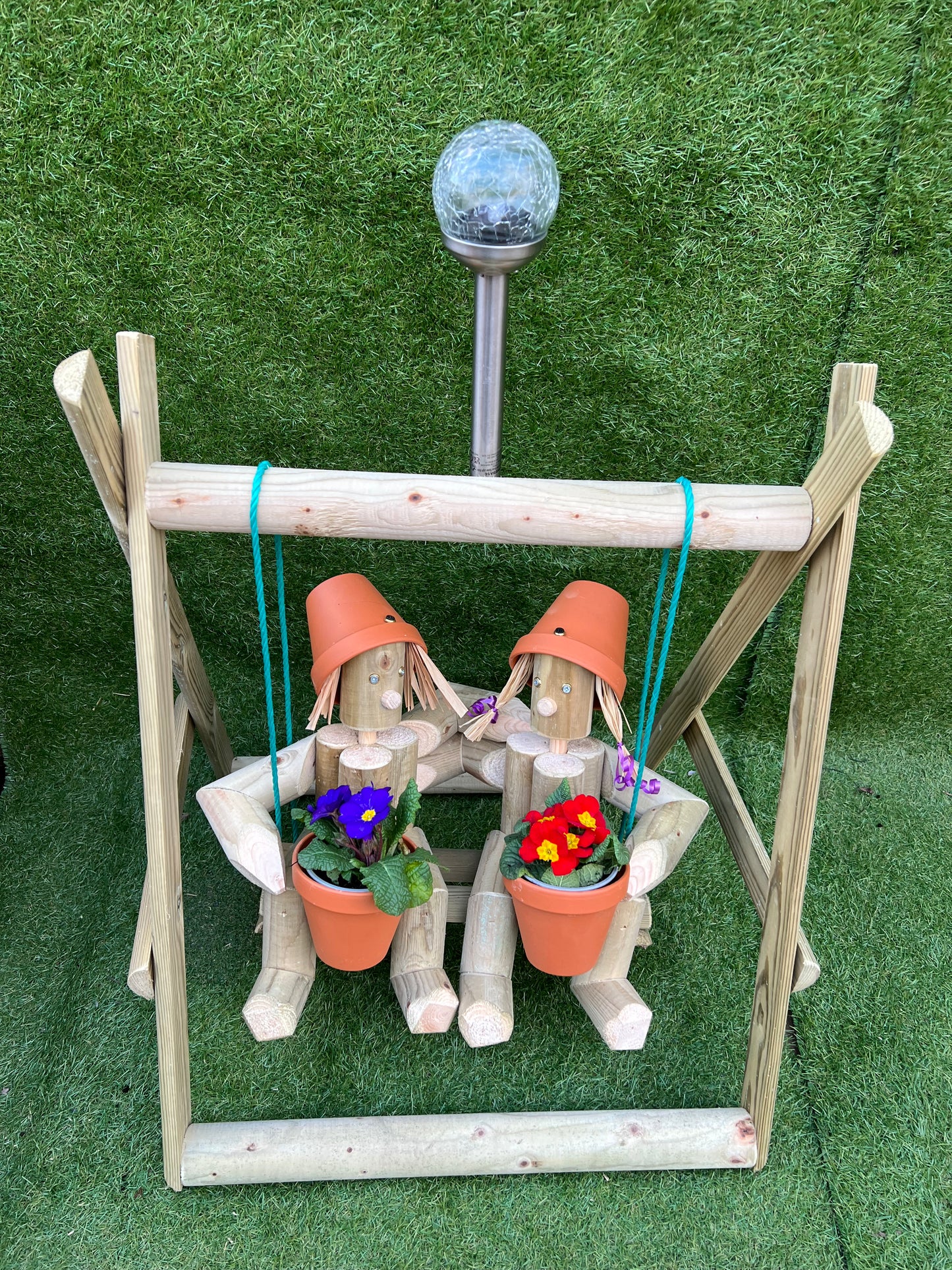 Garden Couple on Swing - Wooden Ornament (Solar Lamp Option Available)
